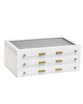 Large Antique Brass Jewelry Box in White Lacquer