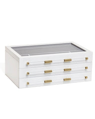 Large Antique Brass Jewelry Box in White Lacquer
