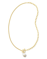 Leighton Convertible Gold Pearl Chain Necklace in Freshwater Cultured Pearl