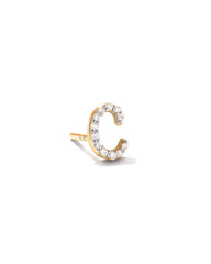 Letter C 14k Yellow Gold Single Stud Earring in White Diamond
