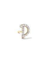 Letter D 14k Yellow Gold Single Stud Earring in White Diamond