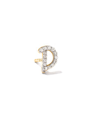 Letter D 14k Yellow Gold Single Stud Earring in White Diamond