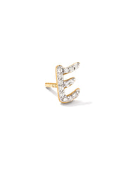 Letter E 14k Yellow Gold Single Stud Earring in White Diamond