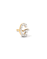 Letter G 14k Yellow Gold Single Stud Earring in White Diamond