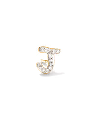 Letter J 14k Yellow Gold Single Stud Earring in White Diamond