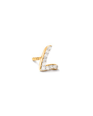 Letter L 14k Yellow Gold Single Stud Earring in White Diamond