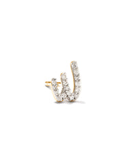 Letter W 14k Yellow Gold Single Stud Earring in White Diamond
