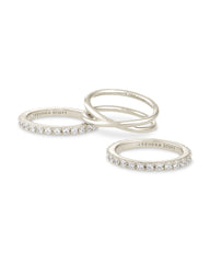 Livy Silver Rings Set of 3 in White Crystal