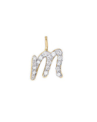 14k Yellow Gold Letter M Charm in White Diamond