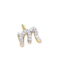 14k Yellow Gold Letter M Charm in White Diamond