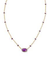 Mini Elisa Gold Enamel Frame Short Pendant Necklace in Purple Mother-of-Pearl