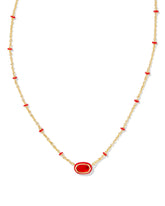 Mini Elisa Gold Enamel Frame Short Pendant Necklace in Red Illusion