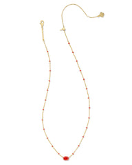 Mini Elisa Gold Enamel Frame Short Pendant Necklace in Red Illusion