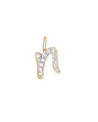 14k Yellow Gold Letter N Charm in White Diamond