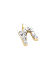 14k Yellow Gold Letter N Charm in White Diamond