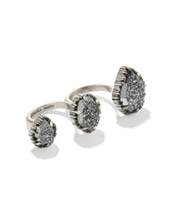Naomi Vintage Silver Two Finger Statement Ring in Platinum Drusy