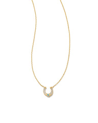 Noble 14k Yellow Gold Horseshoe Short Pendant Necklace in Turquoise