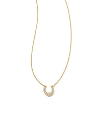 Noble 14k Yellow Gold Horseshoe Short Pendant Necklace in White Diamond
