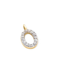 14k Yellow Gold Letter O Charm in White Diamond