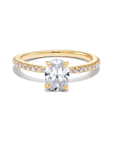0.5 ct Oval Solitaire Engagement Ring with Pave Diamonds in 14k Yellow Gold