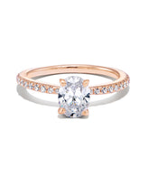 0.75 ct Oval Solitaire Engagement Ring with Pave Diamonds in 14k Rose Gold