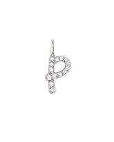 14k White Gold Letter P Charm in White Diamond