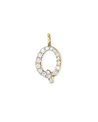 14k Yellow Gold Letter Q Charm in White Diamond