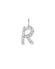 0.12 ct 14k White Gold Letter R Charm in White Diamond