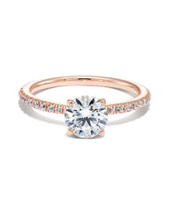 1 ct Round Solitaire Engagement Ring with Pave Diamonds in 14k Rose Gold