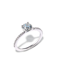 2 ct Round Solitaire Engagement Ring with Pave Diamonds in 14k White Gold