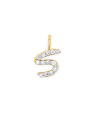 14k Yellow Gold Letter S Charm in White Diamond