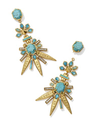 Serayah Vintage Gold Statement Earrings in Teal Mix