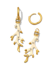 Shea Convertible Vintage Gold Huggie Earrings in Ivory Enamel