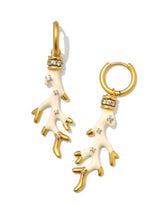 Shea Convertible Vintage Gold Huggie Earrings in Ivory Enamel