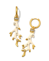 Shea Convertible Vintage Gold Huggie Earrings in Ivory Enamel