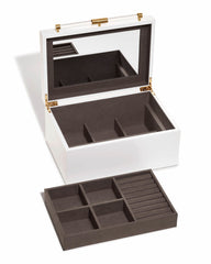 Medium Antique Brass Jewelry Box in White Lacquer