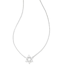 Star of David Silver Crystal Short Pendant Necklace in White CZ