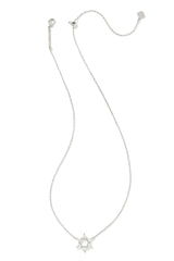 Star of David Silver Crystal Short Pendant Necklace in White CZ