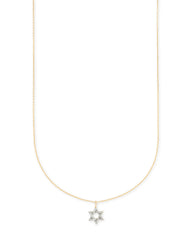 Star of David 14k Yellow Gold Pendant Necklace in White Diamonds