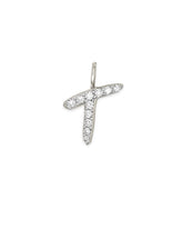 14k White Gold Letter T Charm in White Diamond