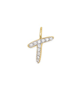 14k Yellow Gold Letter T Charm in White Diamond