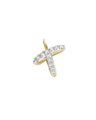 14k Yellow Gold Letter T Charm in White Diamond
