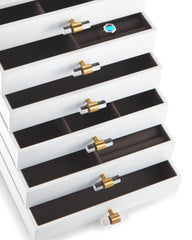 Tall Antique Brass Jewelry Box in White Lacquer