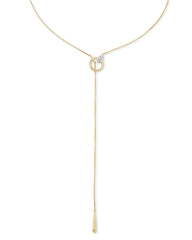 Tegan 14k Yellow Gold Y Necklace in White Diamond