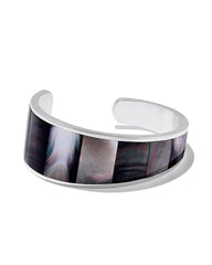 Tenley Bright Silver Shell Cuff Bracelet in Black Mother-of-Pearl
