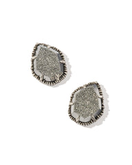 Tessa Vintage Silver Statement Stud Earrings in Platinum Drusy
