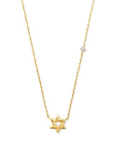 Tiny Star of David 14k Yellow Gold Pendant Necklace in White Diamond