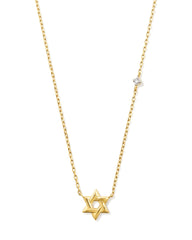 Tiny Star of David 14k Yellow Gold Pendant Necklace in White Diamond