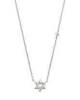 Tiny Star of David 14k White Gold Pendant Necklace in White Diamond