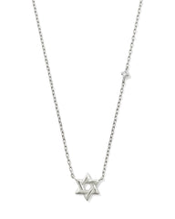 Tiny Star of David 14k White Gold Pendant Necklace in White Diamond